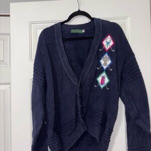 Stylish Men's Navy Cardigan with Embroidered Accents